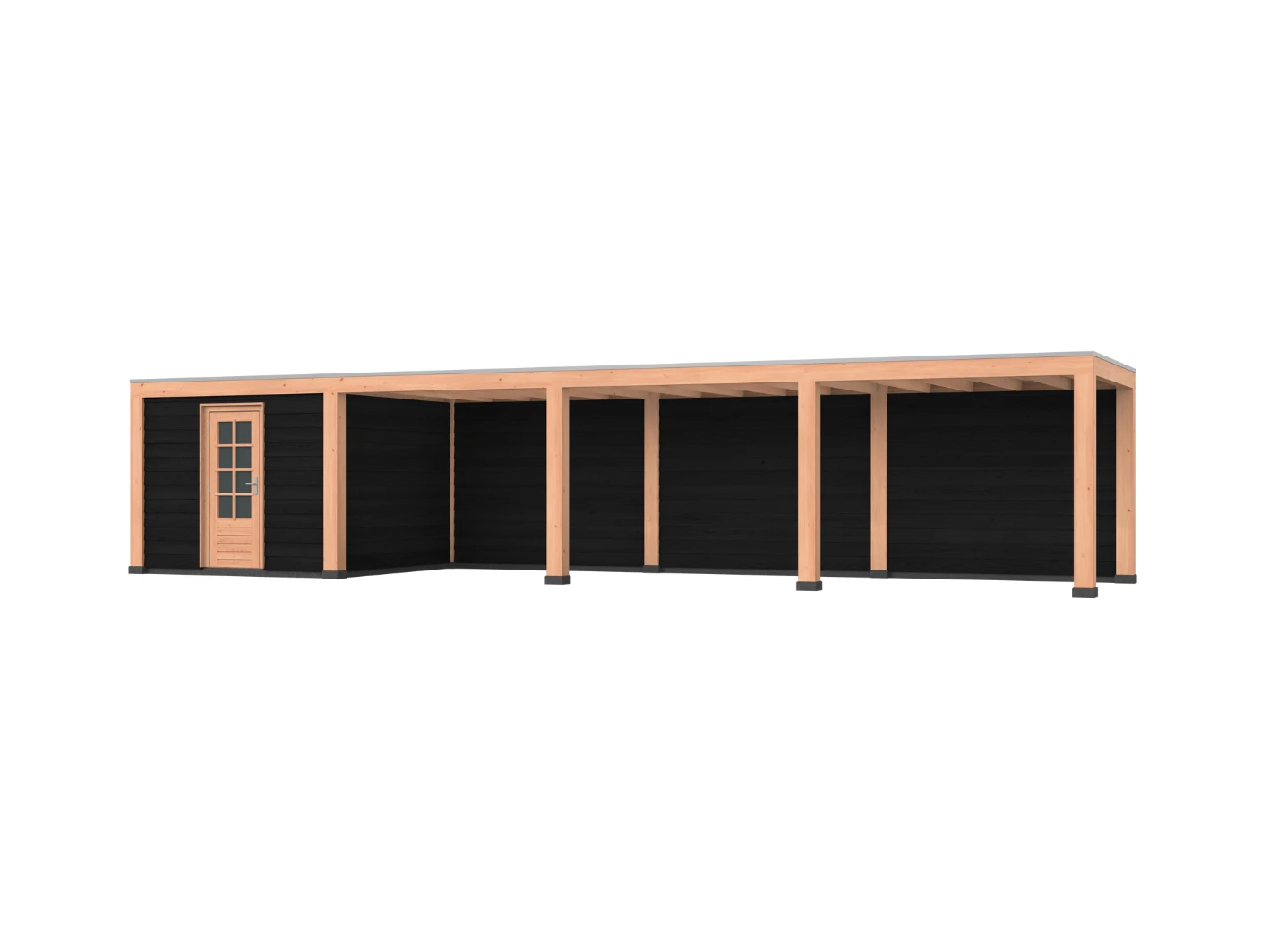 Douglas overkapping, 1200 x 300, met zwarte schuur en achterwand, Westwood Modern - Afbeelding 1